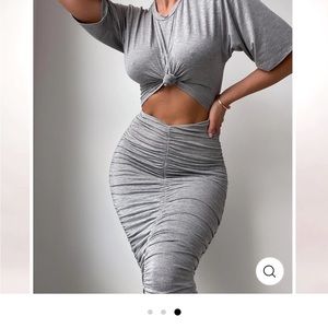 Hot Miami Style Light Grey Cut Out Ruched Maxi Dress